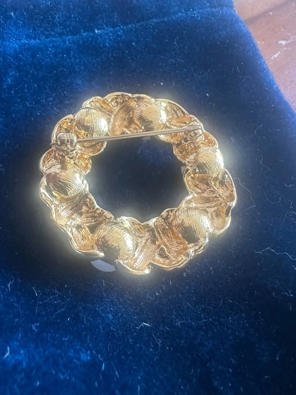 Napier Gold-Tone Wreath Brooch with Pearl Accents